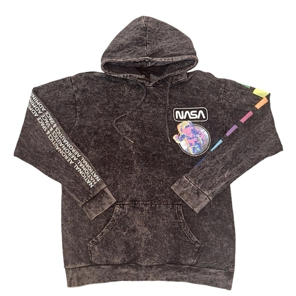 HyperSpace NASA Distressed Acid Wash Hoodie Men's Unisex Size Small - Picture 1 of 10